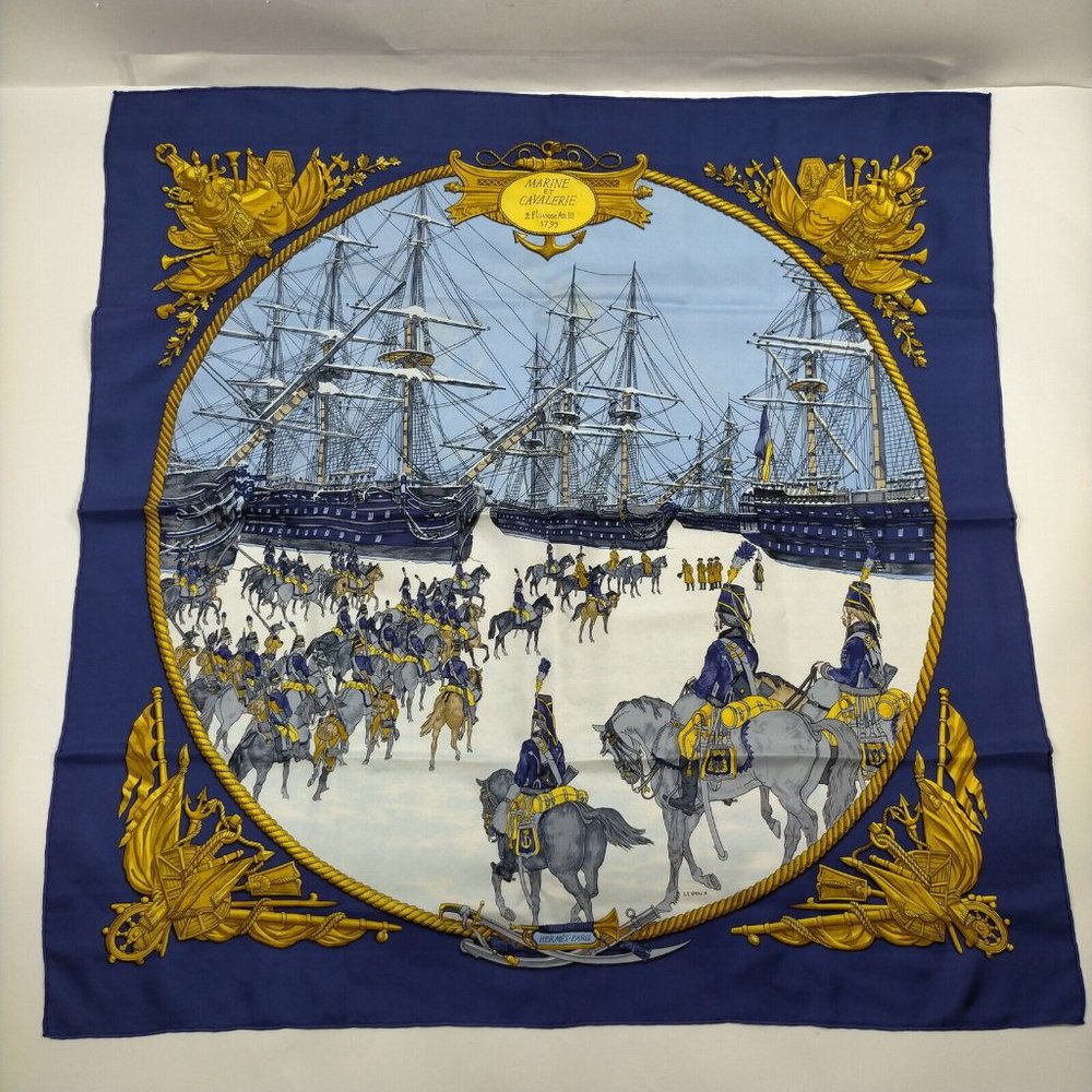 Hermes scarf Carre 90 Navy Blue Silk100%